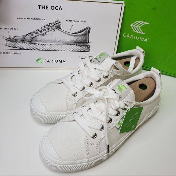 $120 NEW 9 CARIUMA OCA ALL WHITE SILVER TIP LOW CANVAS NEUTRAL SNEAKERS 40 NWT - Picture 7 of 10